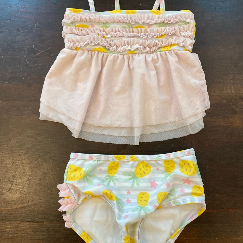 Pink stars and pineapples ruffle butts two piece swimsuit girl toddler size 2T